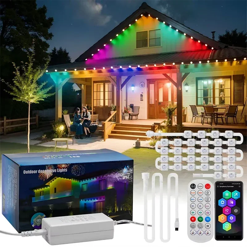 30M RGB-eilampen LED-verlichting Slimme permanente buitenverlichting String APP Bluetooth Vakantie Kerstverlichting Full House Party