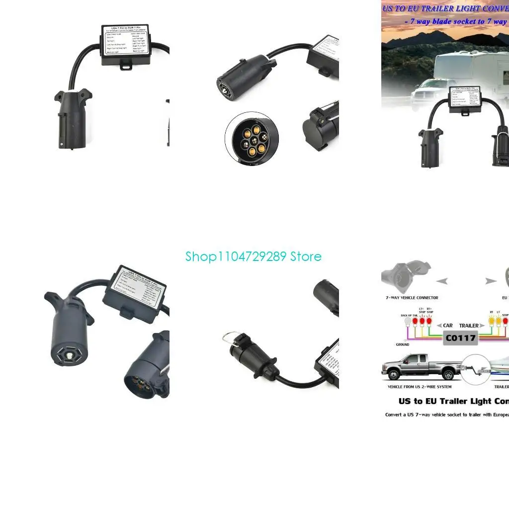 D8KE Easy Installation US Vehicle 7Pin Blade Socket to EU 7Pin Connector Trailer Light to EU Trailer Light Converter