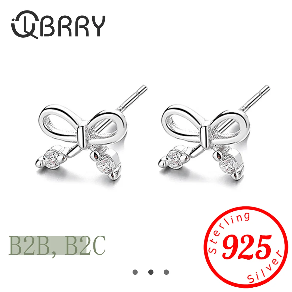 

Real 925 Sterling Silver Women's New Jewelry Fashion Crystal Bow Stud Earrings