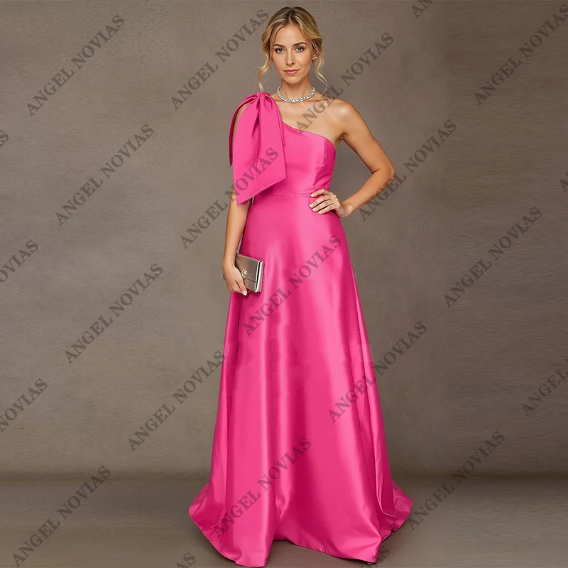 

Customized One Shoulder Fuchsia Mother of the Bride Dresses 2025 Wedding Guest Elegant Satin Ribbon Bow Beading Party 2024