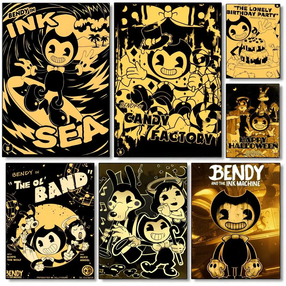 Bendy And The Ink Machine Poster Self-adhesive Art Waterproof Paper Sticker Coffee House Bar Room Wall Decor