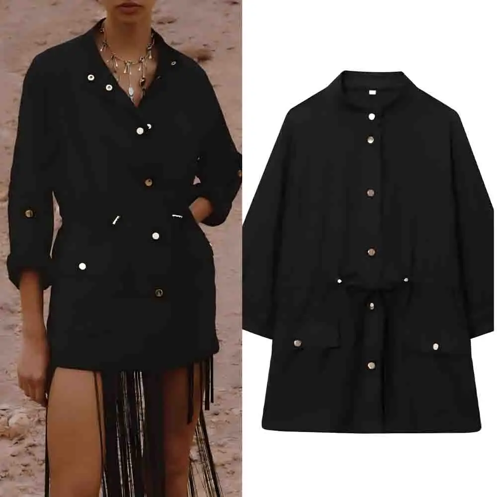 

Women's New Fashion With Belt Casual Single breasted Linen Blended Shirt Retro Long sleeved Pocket Women's Shirt chic Top
