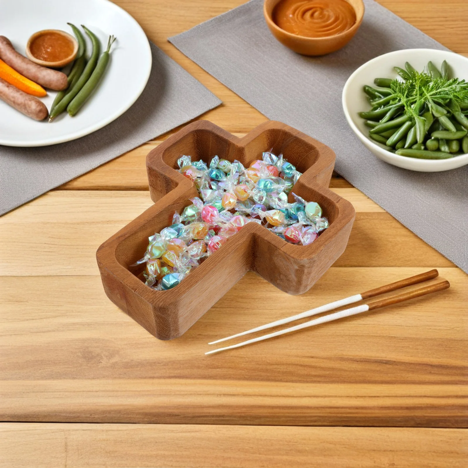 

Natural Wood Cross Shaped Serving Tray Charcuterie Board Cheese Plates Fruit Appetizer Snack Platter Decorative Food Tray Beige