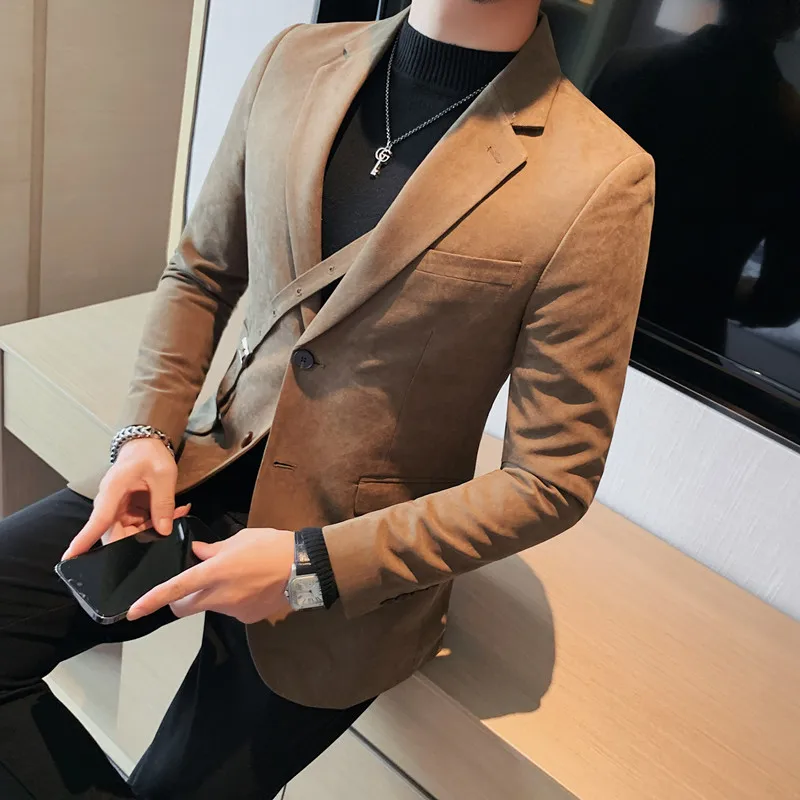 Brand Mens Casual Blazers Autumn Spring Fashion Slim Suit Jacket gentlemen Blazer two Button Masculino Clothing 4XL-M