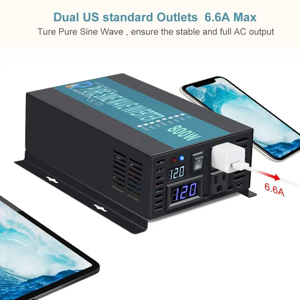 Imagem -02 - Inversor Solar de Onda Senoidal Pura 1000w 24v dc para 120v ac Power Inverter Conversor de 12v 36v 48v a 110v 220v 230v com Controle Remoto