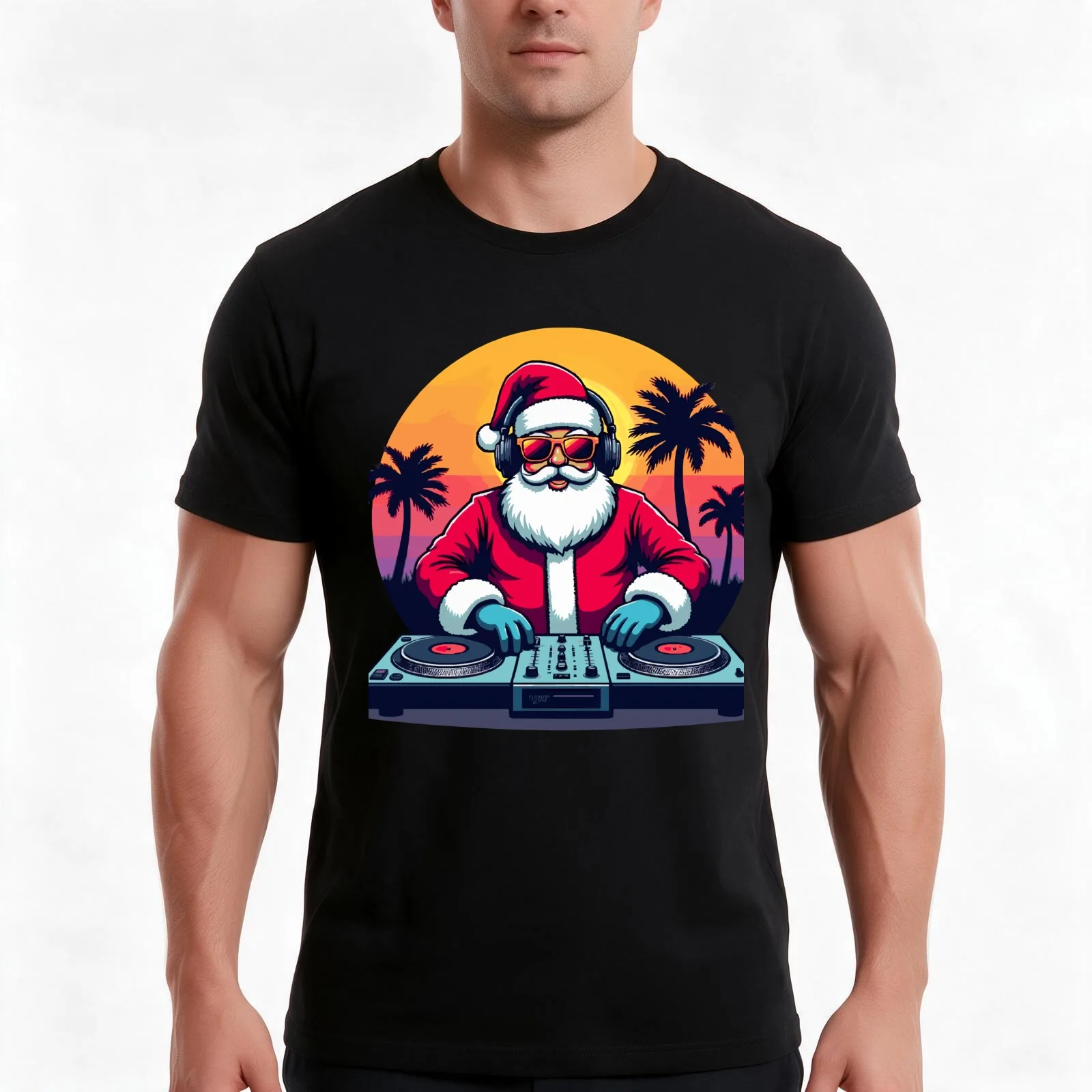Santa Spin T-Shirt, Summer Casual Cotton Tee, Oversized Streetwear Tops, Vintage Graphic Print, Loose Fit Short Sleeve