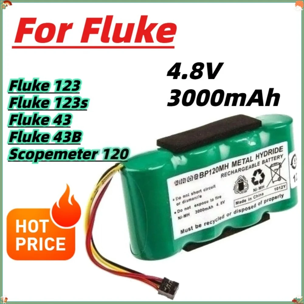 Original Replacement For Fluke 120 Series BP120MH Battery 4.8V 3000mAh for Fluke 125S F125S 124 F123 125 ScopeMeter