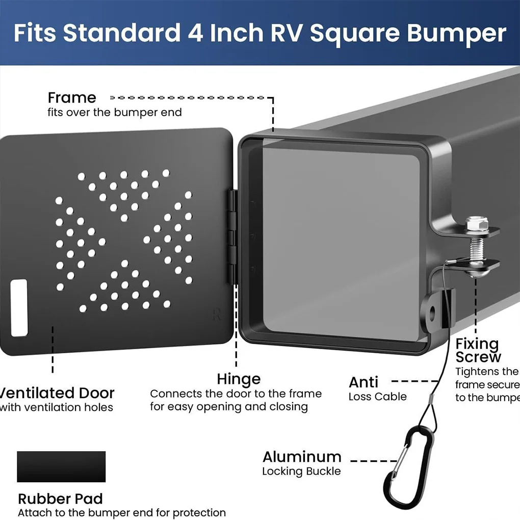 

Aluminum RV Sewer Hose Storage Cover RV Bumper End Caps with No-Insect Vent Holes for 4in Square Camper Bumpers Pipe Protector