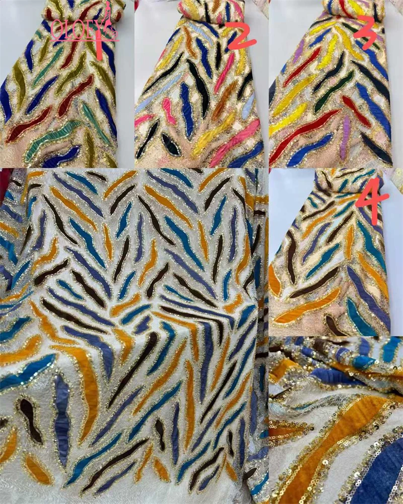 OLOEY  Africa High Class Lace Fabric Handmade Beaded Embroidery Multi Color Lace For Ladies Evening Fashion Party Dress