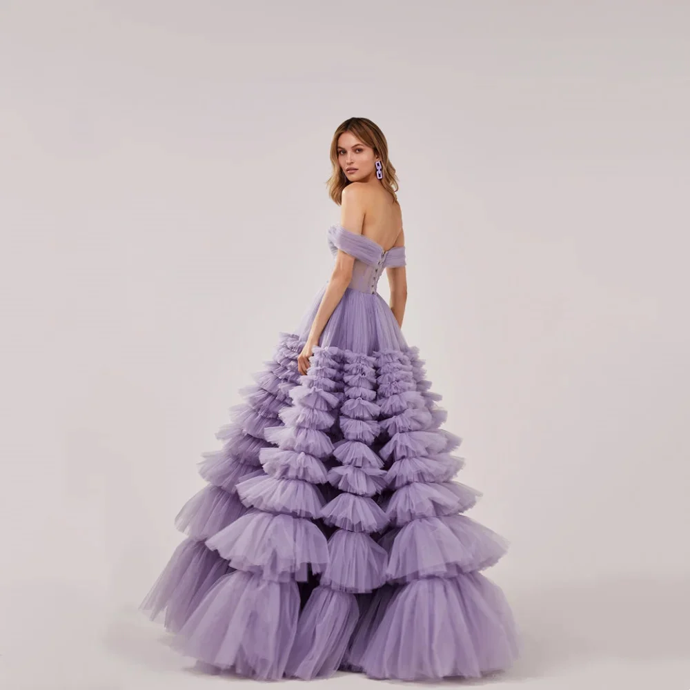 Jessica Purple Prom Dresses Luxurious Tulle Layers EveningDress فساتين السهرة Bride Wedding Dress Graduation Dress Party Dresses