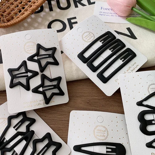 Imagen 2 del producto 3 uds nuevo estilo Ins mate negro gota de aceite geométrico diamante hueco BB pinzas para el cabello de gama alta versátil flequillo horquillas mujeres