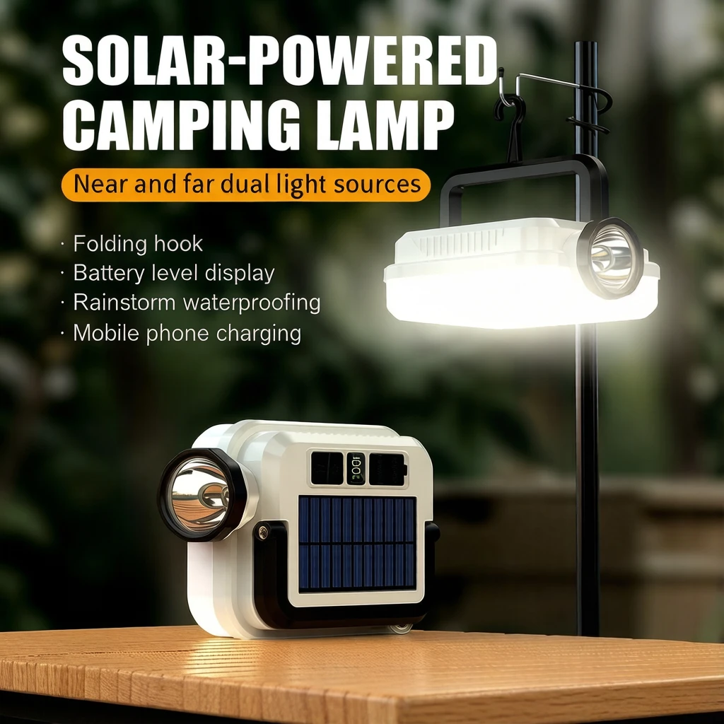 Solar Camping Lantern USB Rechargeable Flashlight with Power Bank Function Waterproof Portable Emergency Work Light For Fishing
