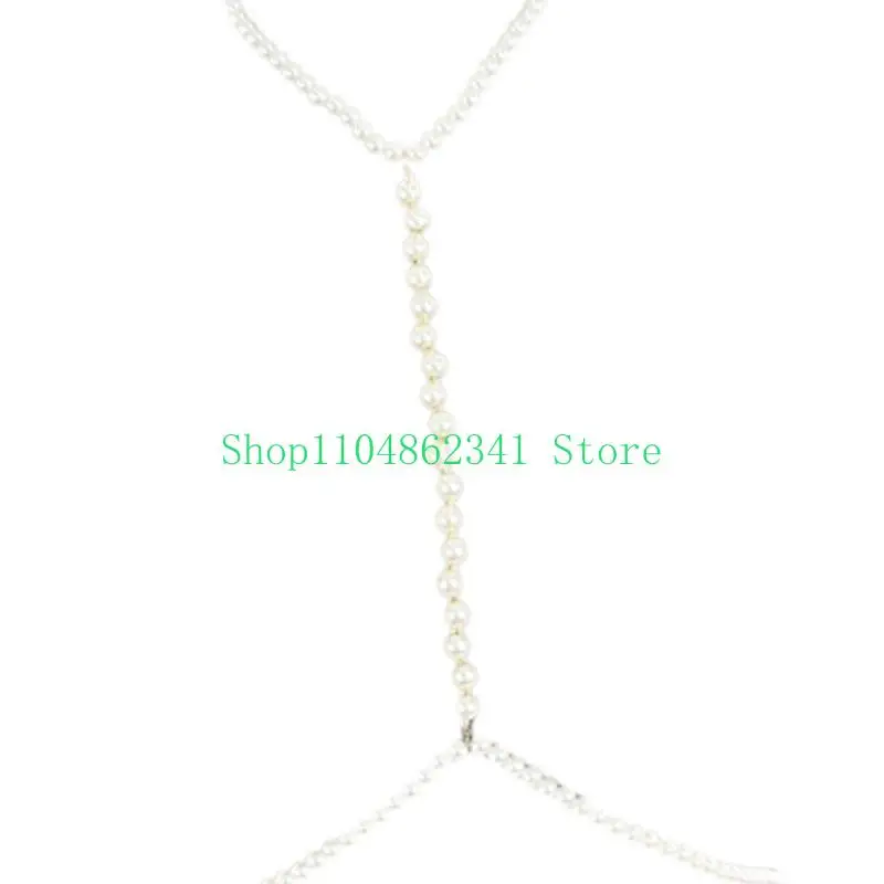 652F Female Body Chain Choker Jewelry Artificial Pearls Chain Formal Event Chest Chain