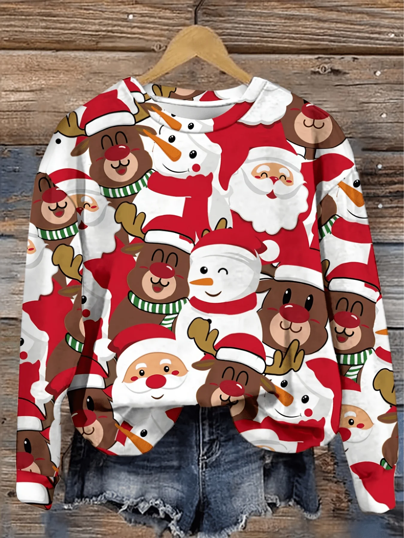 2026 Christmas Women Sweatshirt Cute Snowman Hold Christmas Tree Snowflake Print Autumn Winter Holiday Party Casual Wear