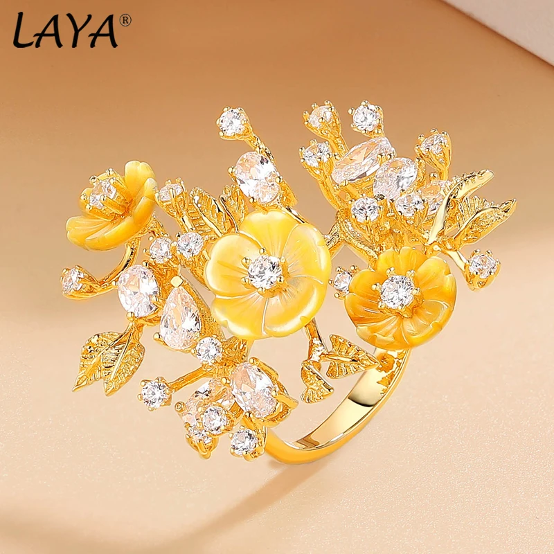 2025 Laya 925 Sterling Silver Luxury Jewelry Multi High Quality Zircon Natural Shell Flower Ring Nice For Women Original Jewelry