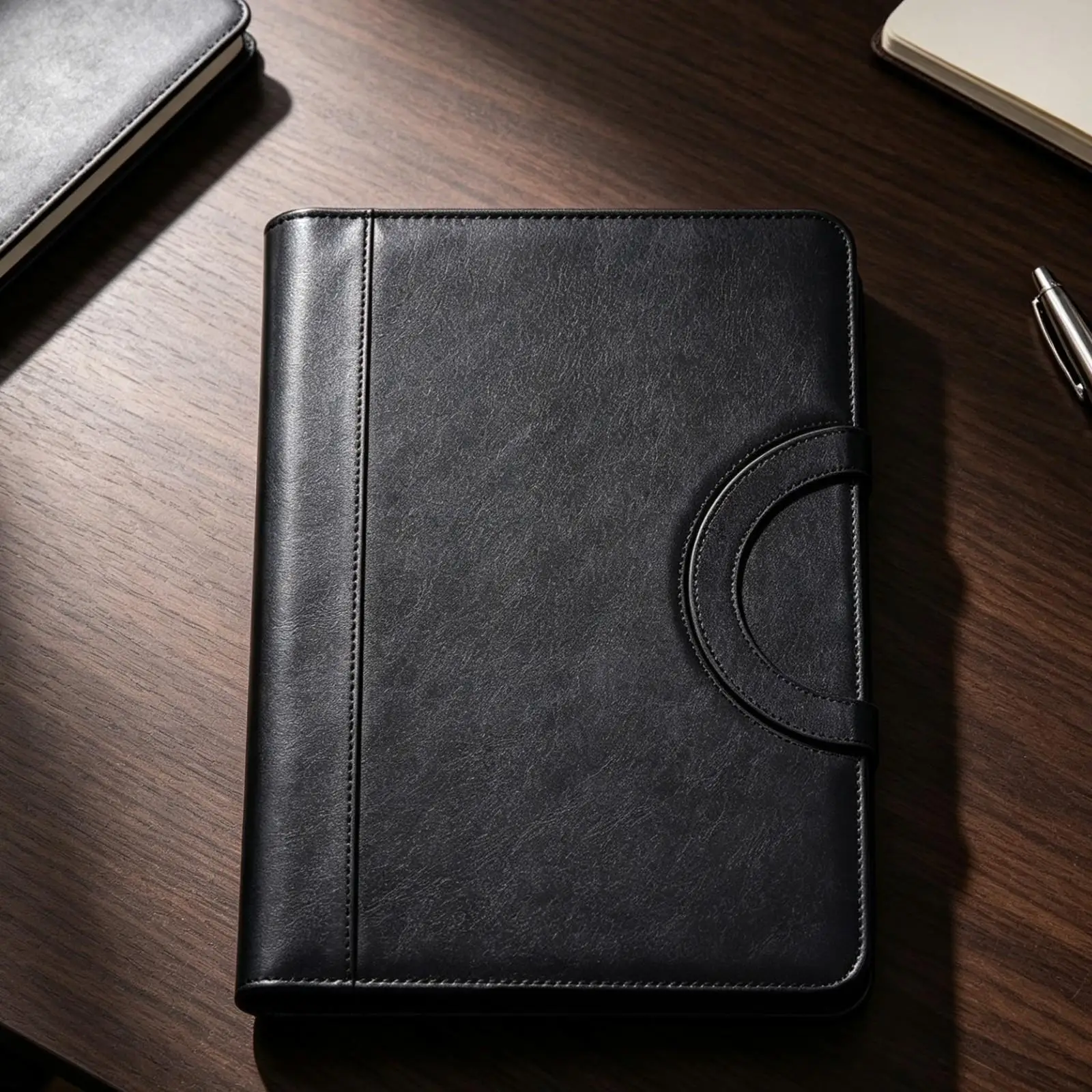 A4 Leather Document Holder for Client Meetings with Built in Handle and Pockets