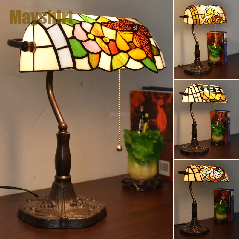 Tiffany Table Lamp Vintage Baroque Desk Lamps Retro Mediterranean Stained Glass Stand Light Bedroom Bedside Study Night Lights