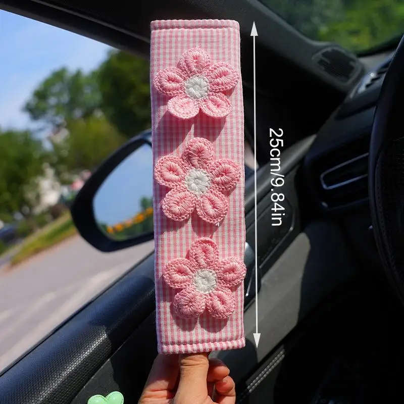 Cute Embroidered Flower Car Seatbelt Cover 1pc Soft Skin-friendly Shoulder Pad Protector for Kids Women Travel Use