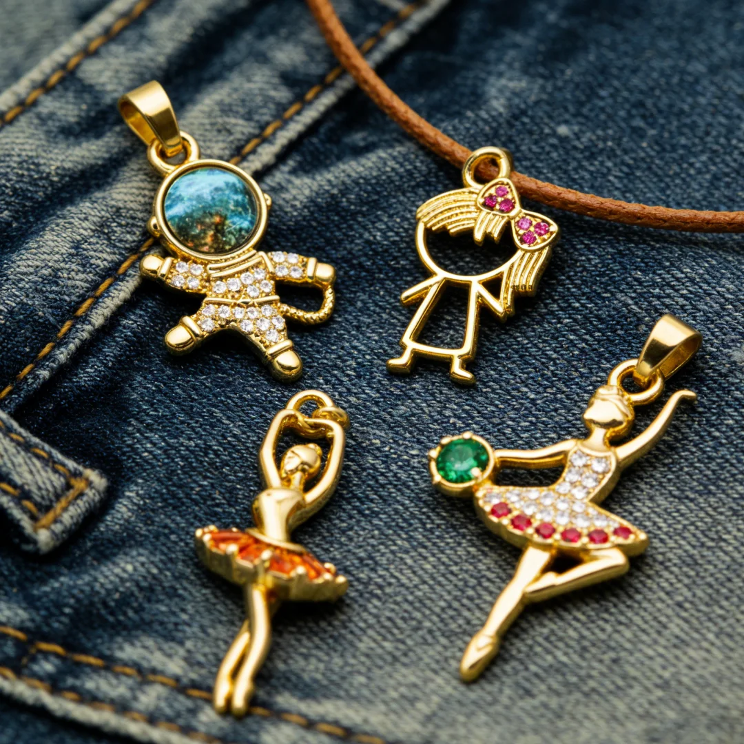 3Pcs Pendants Brass Zircon Enamel Astronaut Girl Ballerina Charms for DIY Jewelry Necklace Bracelet Shiny Accessories Daily Wear