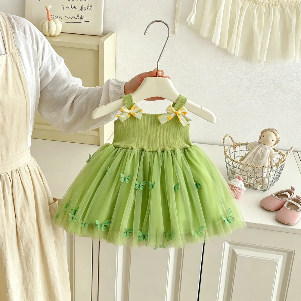 Baby Dress Summer Mesh Bow Lovely Girl Dress Sweet Princess Children Dress Baby Girl Clothing ﻿