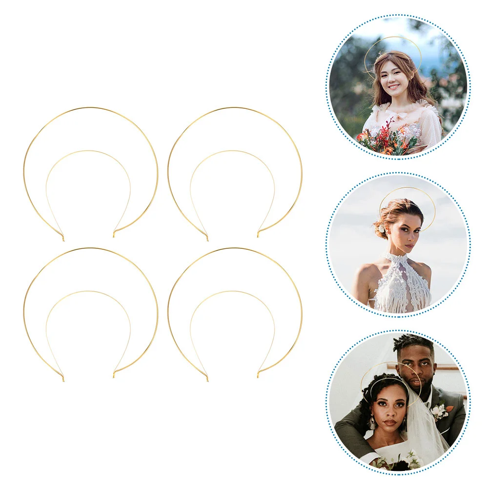 4 Pcs Crown Headband Halo Headdress Chic Hair Hoops Exquisite Metal Gold Prop Banquet Engagement Party Travel Photo Elegant