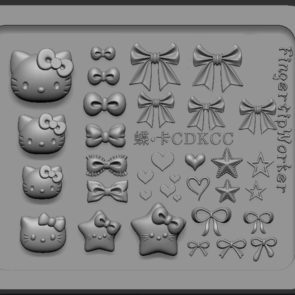 

Nailart Ketty Cat Bowknot Mold 3d Carving High Transparent Silicone Template