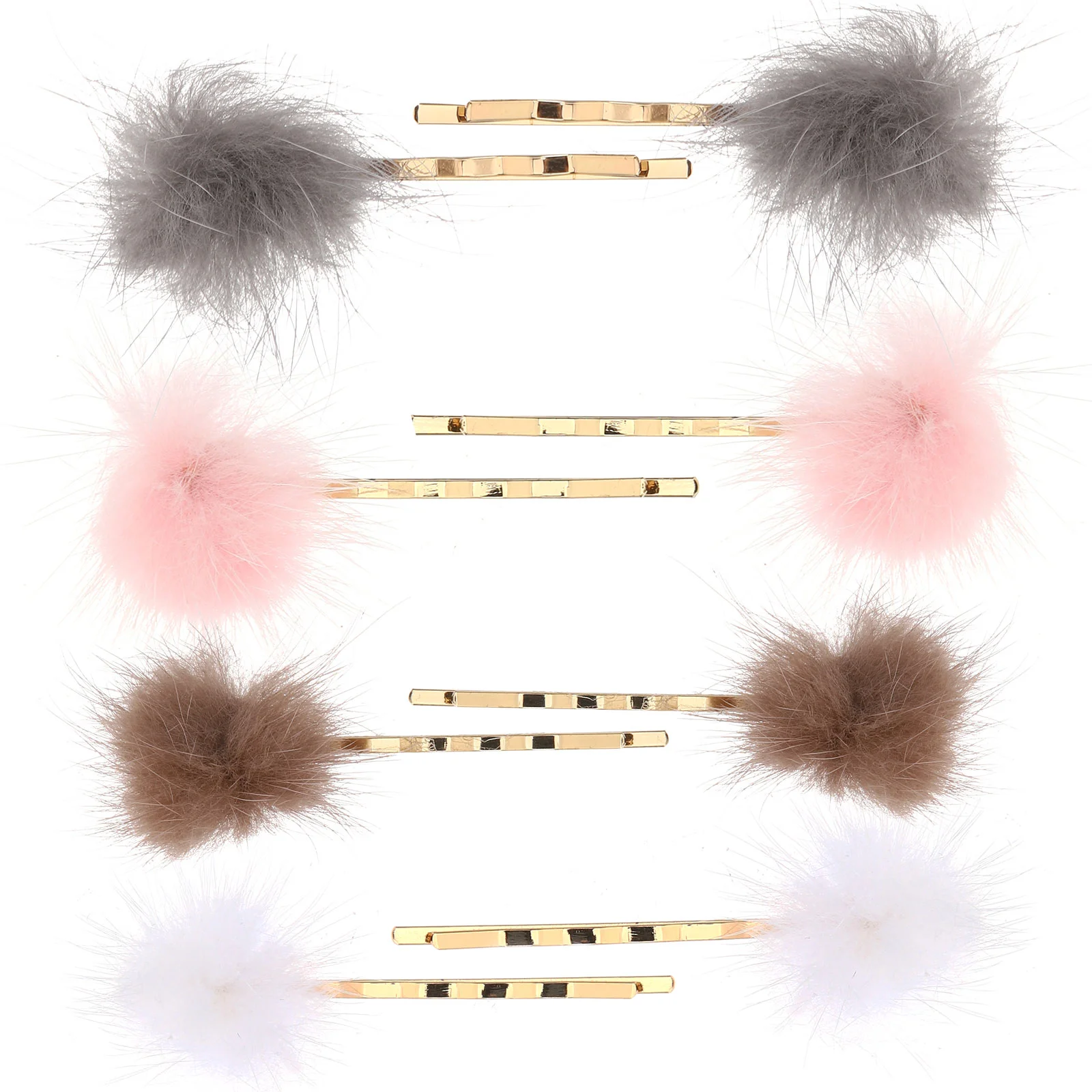 

4 Pairs Fluff Clip Hair Accessories for Women Pompom Bobby Pins Clips Barrettes Girls Bangs Hairpin Metal