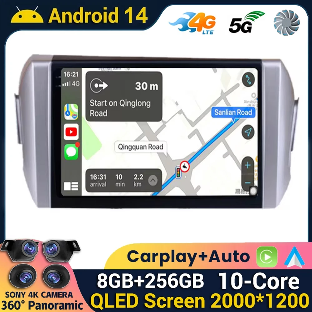 Android 14 Carplay&Auto WIFI+4G For Toyota Innova 2 2015 2016 2017 2018 2019 2020 2021 2022 Car Radio Multimedia Player Stereo