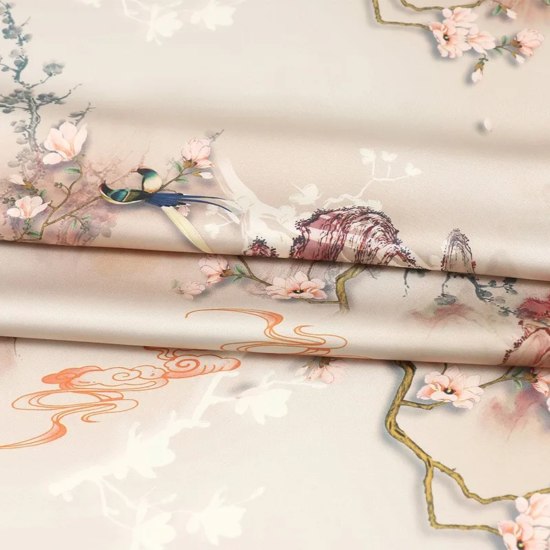 

Ацетатная атласная ткань с принтом Cheongsam Hanfu платье горное