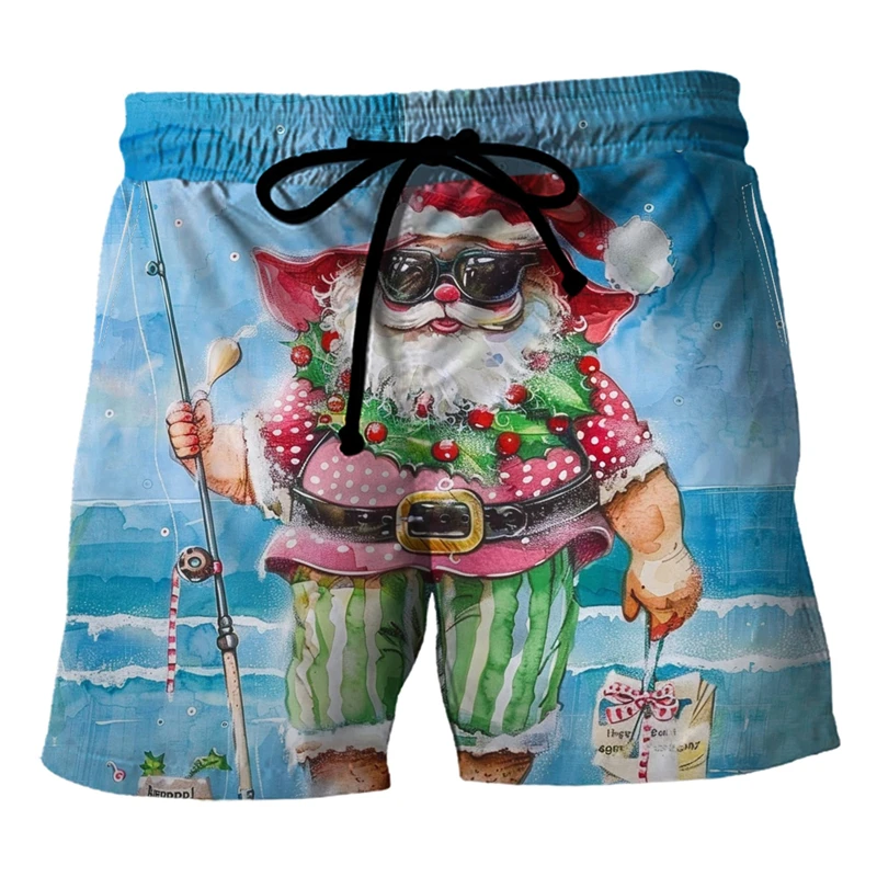 2025 New Christmas Men's Swim Trunks Santa Claus Mens 3D Print Short Pants For Men Clothes Casual Xmas Surfing Trousers Bermudas