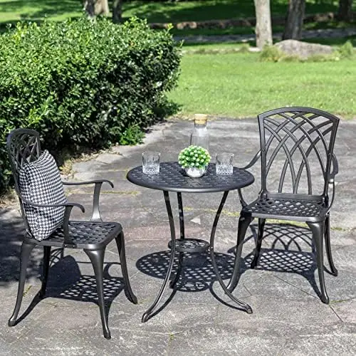 Patio Bistro Sets 3 Piece Cast Aluminum Bistro Table and Chairs Set with Umbrella Hole Bistro Set of 2 for Patio