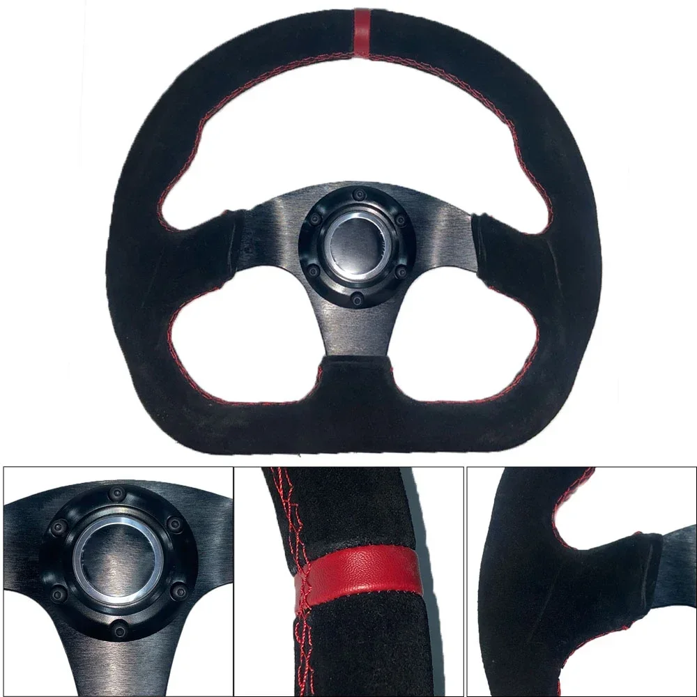 1Pcs Car Universal 13inch Suede Steering wheel Car Racing Sports Style Steering Wheel For Most Vehicles With 6 Bolts Hub Adapter