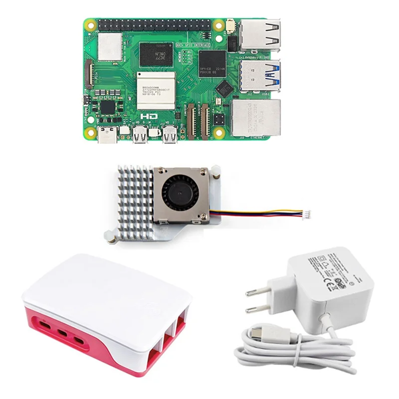 

Optimal For Raspberry Pi 5 Development Board 4GB+Heat Sink With Fan+Case BCM2712 2.4Ghz Videocore VII Pcie 2.0 For Pi 5 EU Plug