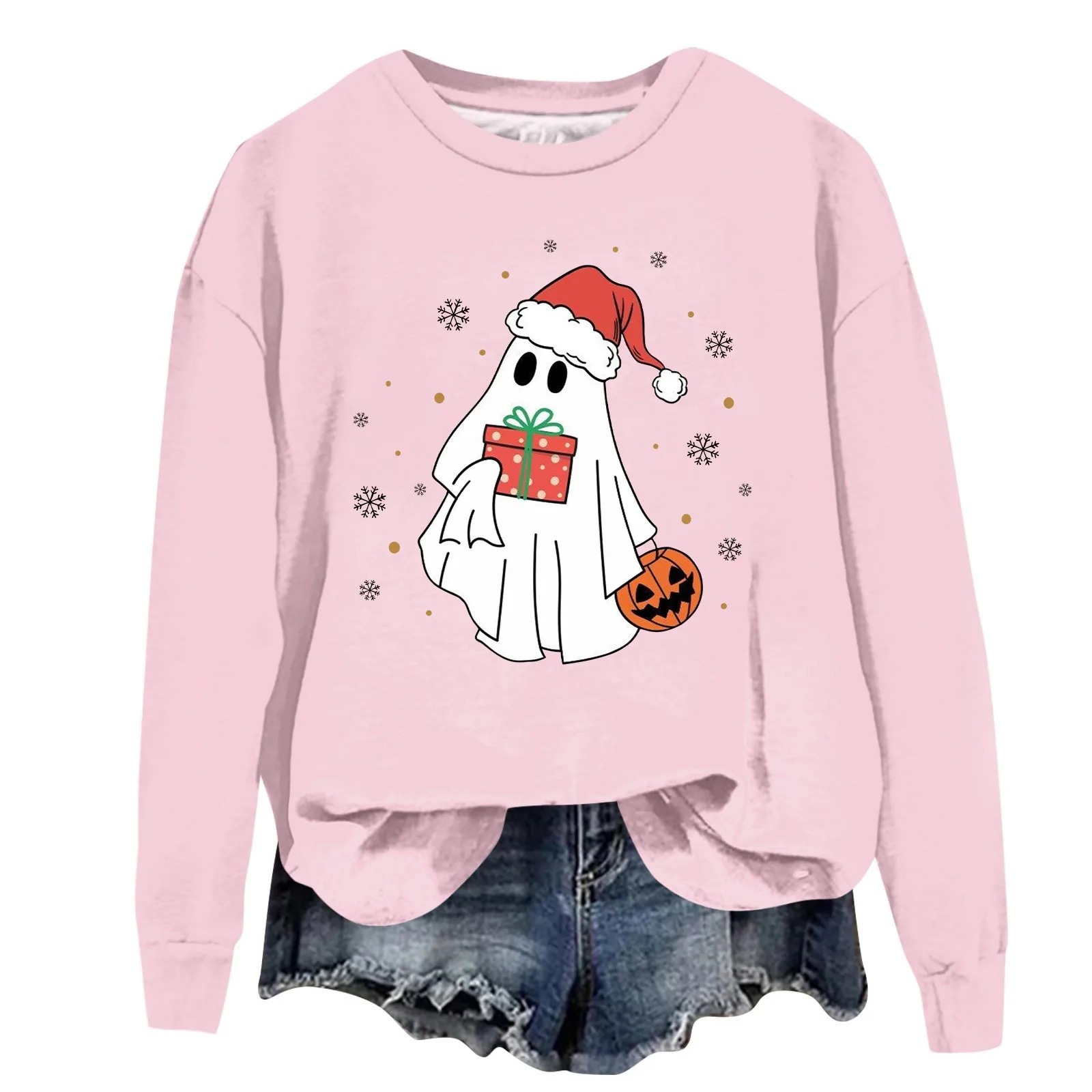 Ladies' Fashionable Casual Long Sleeved Christmas Print Round Neck Hoodie Top спортивный костюм женский Sudaderas De Mujeres