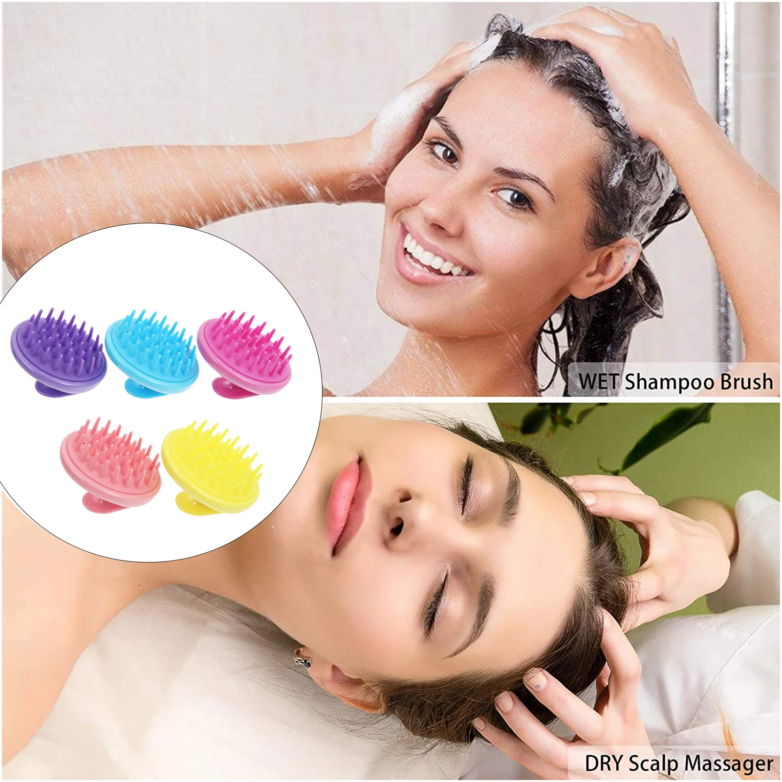 

5Pcs Silicone Hair Scalp Brushes Soft Massage Combs Deep Cleaning Head Scrubbers Lightweight Travel Shampoo Tools