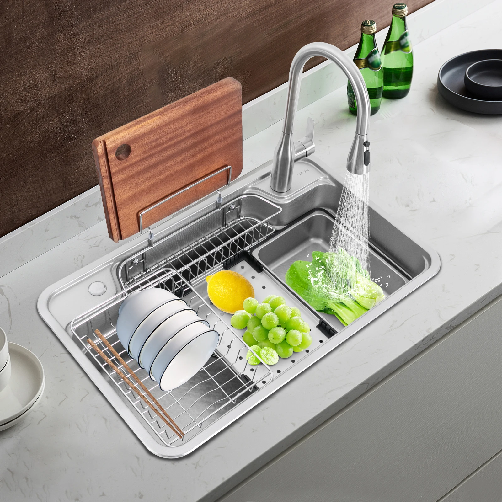 

Multifunctional Sink Set 304 Stainless Steel Kitchen Vegetable Basin Lives Under the Counter 780*480*230mm