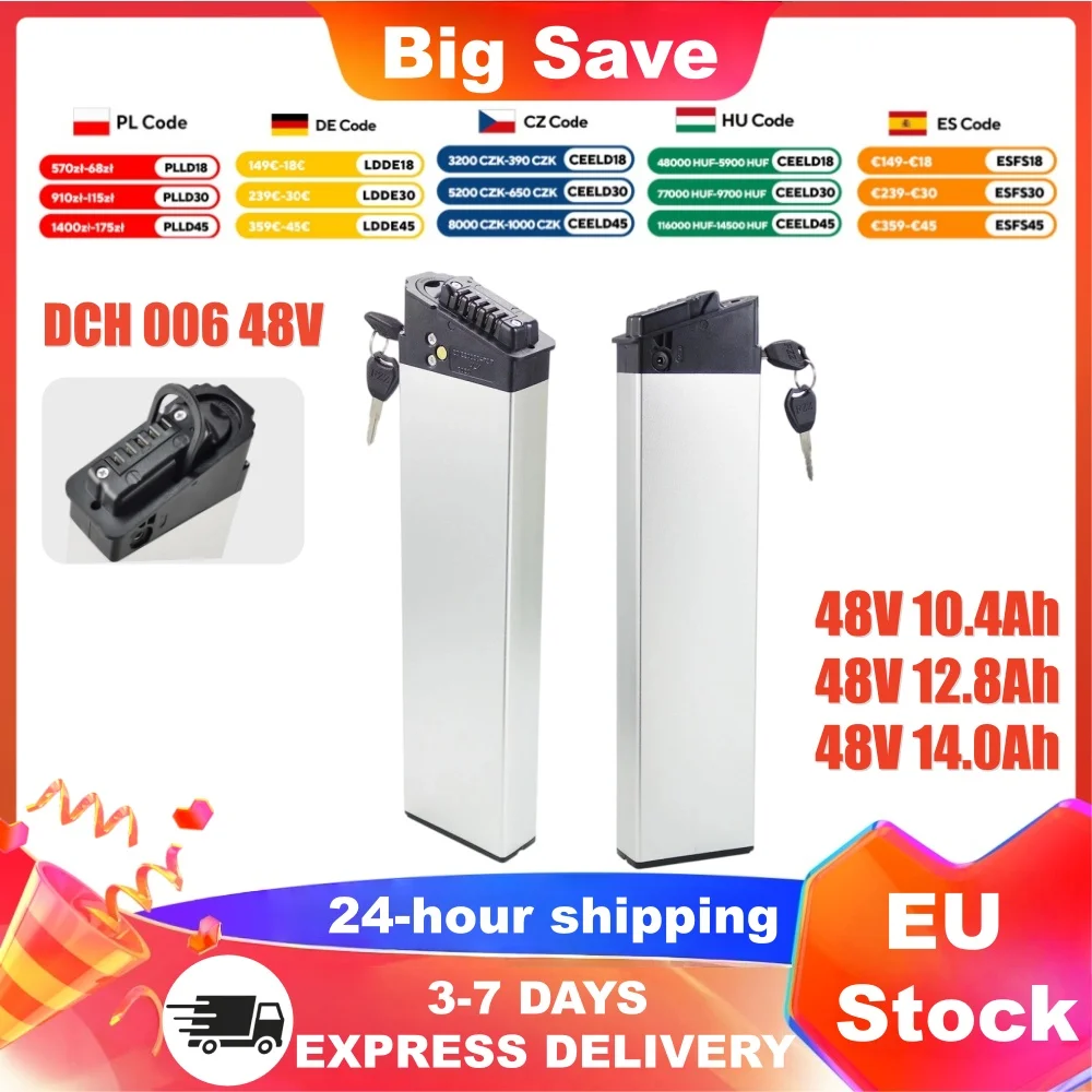 48V Faltbarer E-Bike-Akku 10,4Ah 12,8Ah 14Ah DCH-006 Eingebauter Elektrofahrrad-Akku mit 20A BMS für Samebike LO26 20LVXD30 Fiido M1 Pro LAFLY X3 X5 Electric XP Fit 250W 500W 750W Motor Faltbares