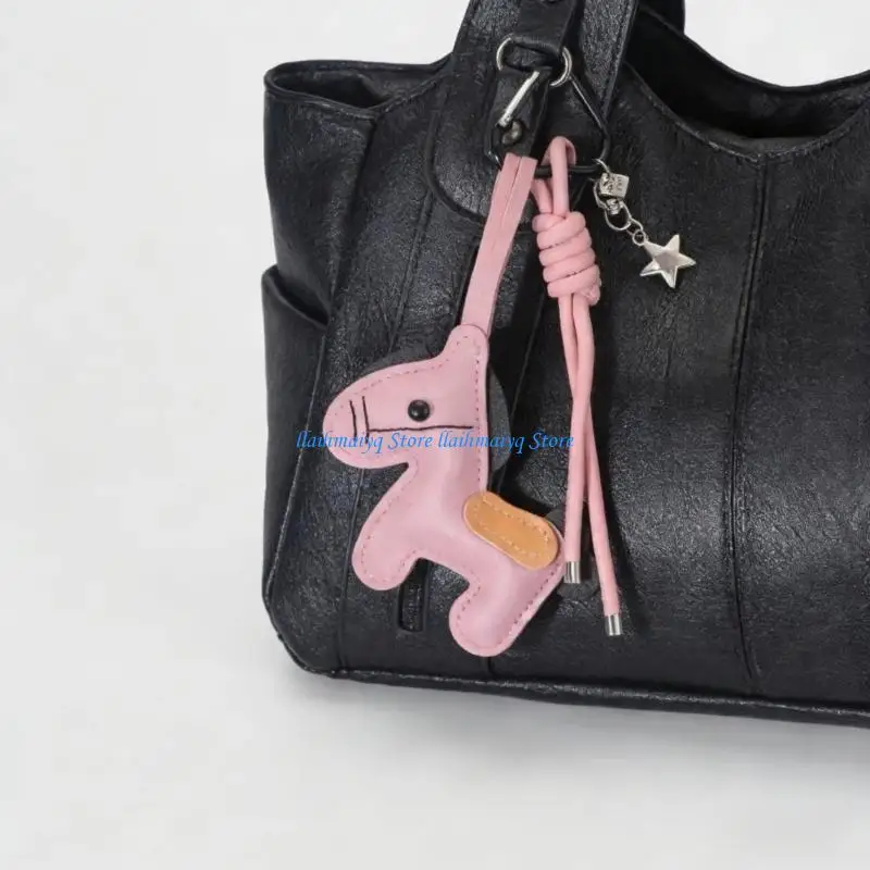

573B Cartoon Horse Shaped PU Leather Keychain Accessory Lightweight Bag Charm For Everyday Carry Organization Decoration