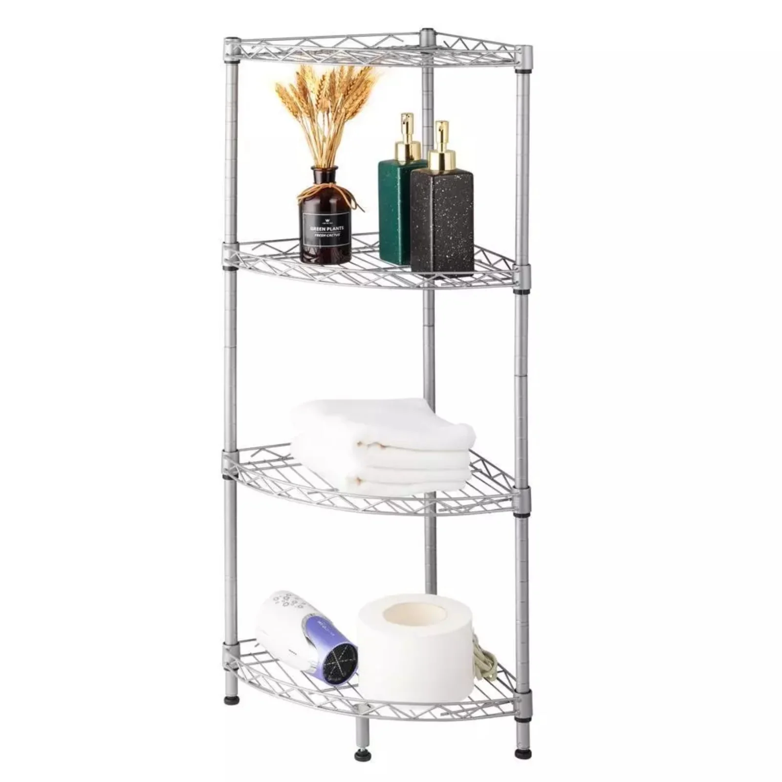 

4-Tier Corner Shelf Display Rack Kitchen Bathroom Storage Wire Shelves Organizer