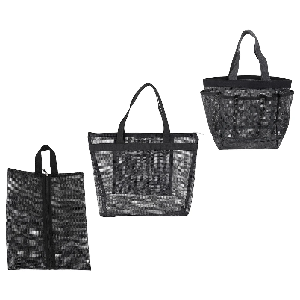 

3pcs Mesh Beach Bag Polyester Lightweight Portable Women Makeup Set Travel Toiletries Storage Bags Daily Needs Luggage Friendly