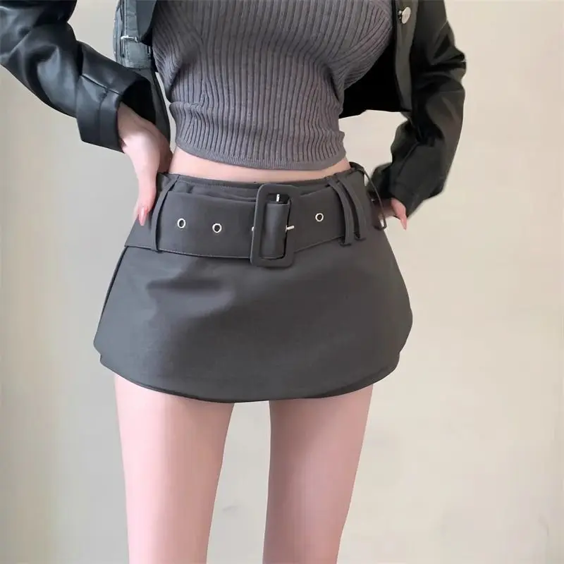 Y2K Spice Girl minirok met hoge taille voor dames, sexy grijs anti-licht ontwerp, korte rok, trendy retro mode, met riem
