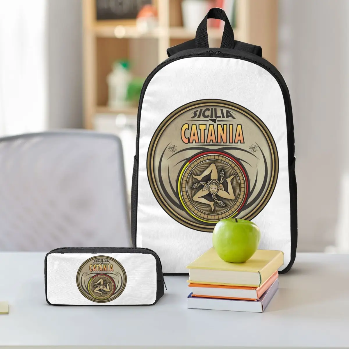 Catania Sicilia Sicily Trinacria Symbol Backpack Boys Girls BookBag School Bag Shoulder Bags 3ps Insulated Lunch Bag Pencil Case
