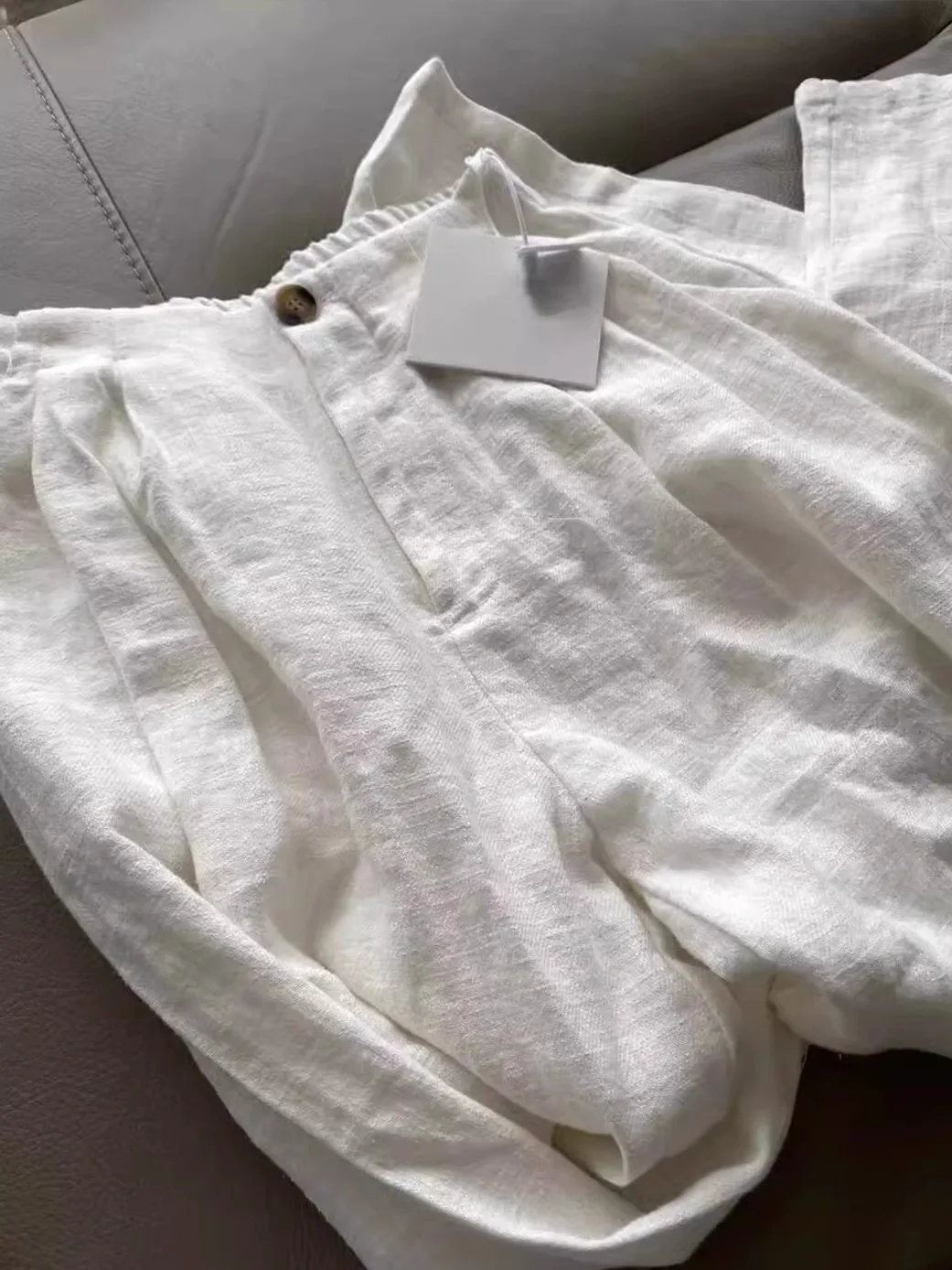 White Cotton Linen Wide Leg Pants Women Summer Thin Loose Lazy Elastic Waist Draped Straight Sun Protection Casual Trousers