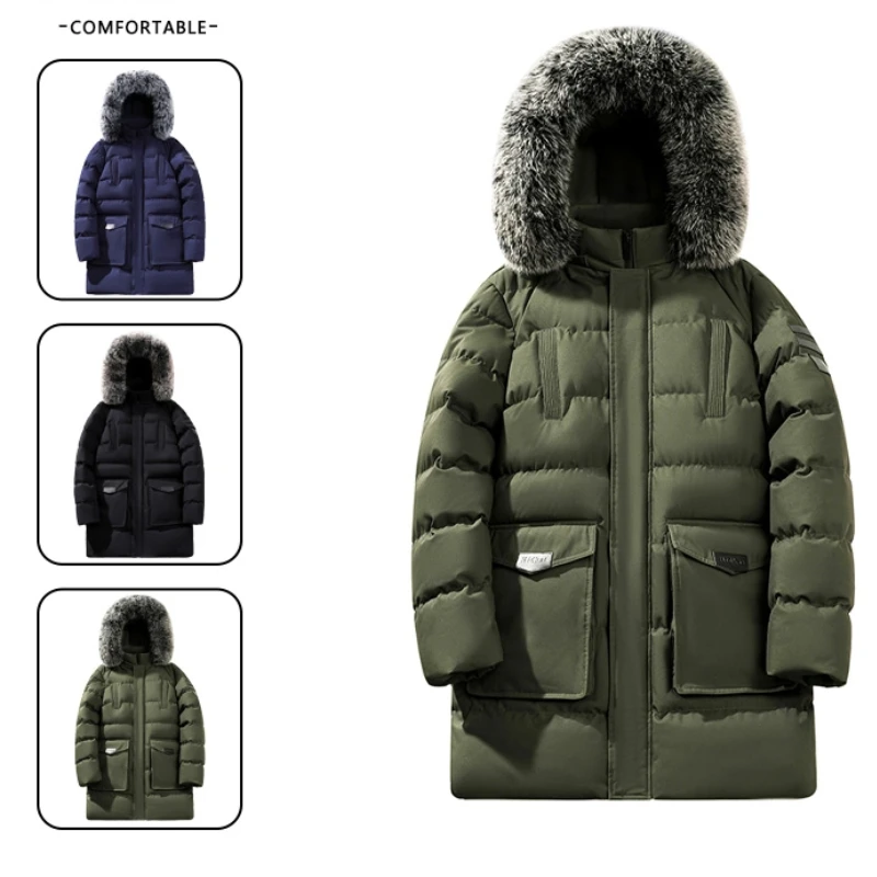

Men's Winter Parka Jacket Heavy Windbreaker Long Coat Waterproof Cold-proof Cotton-padded Casual Thickened Warm Hooded Jacket