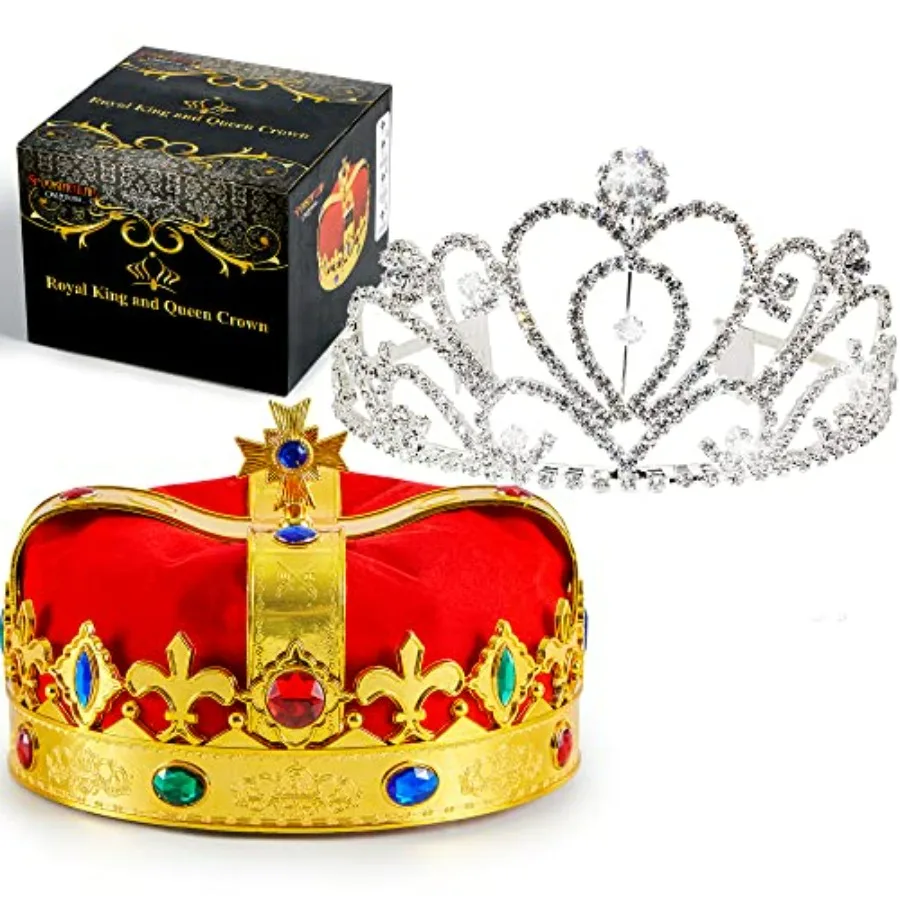

JOYIN 2 Pack Royal Crowns, Halloween Party Costume Accessories, King's and Queen's Crowns for and Audults