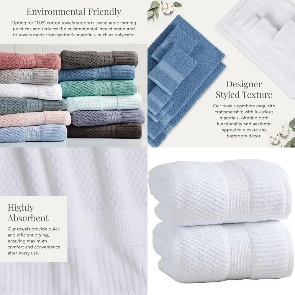 

Комплект из 2 хлопковых простыней для ванной | Негабаритные, впитывающие и быстросохнущие полотенца | Прочный текстурированный белый