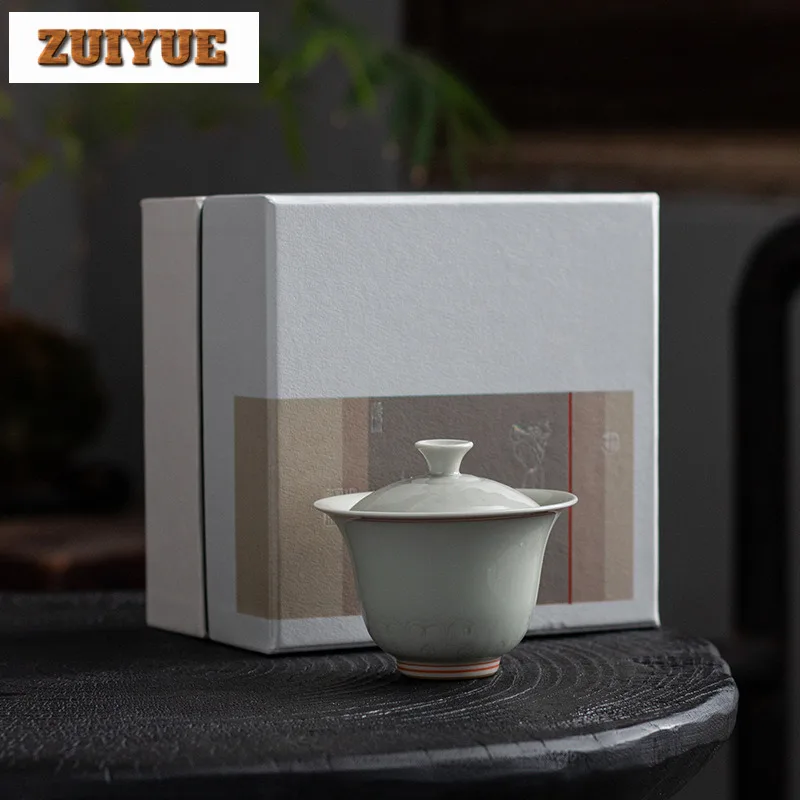 

150ml Antique Plant Wood Gray Ceramic Gaiwan Antique Tea Tureen Household Tea Maker Cover Bowl Cafes Accessories Decoration