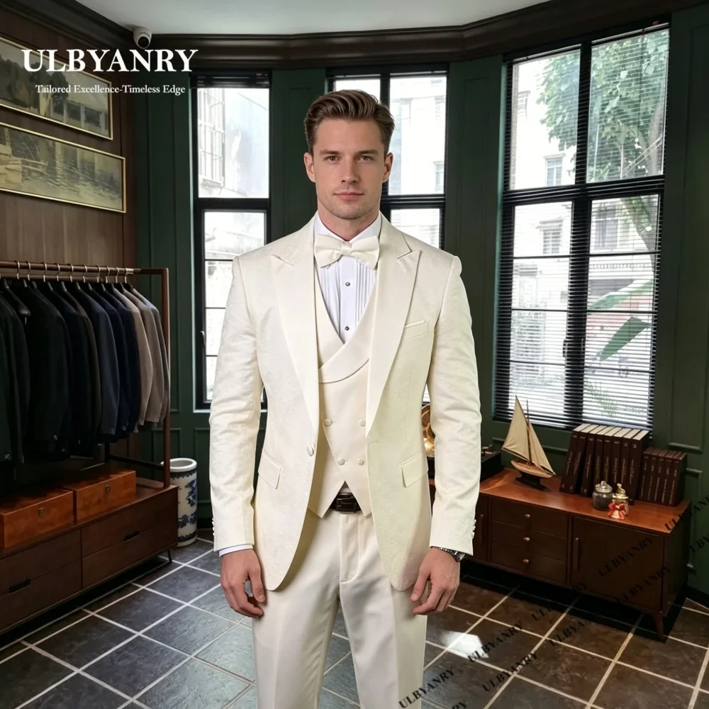 

Three Pieces Suit Set for Men, Formal Tuxedo for Wedding, Dinner Dating Evening Prom Suit Attire Jacket Vest Pants Customized