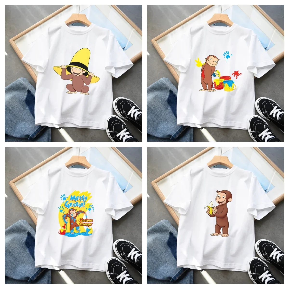 

Summer Baby Boys T-shirt Curious George Cartoon Print Funny Monkey Kids Tops Children Girls Clothes 2025 New Arrival