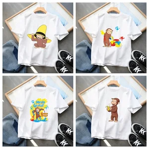 여름 아기 소년 티셔츠 호기심 많은 조지 만화 프린트 재미있는 원숭이 어린이 아이들 여자 옷 2025 새로운 도착 8 최고의 영업 소년 George -boy6